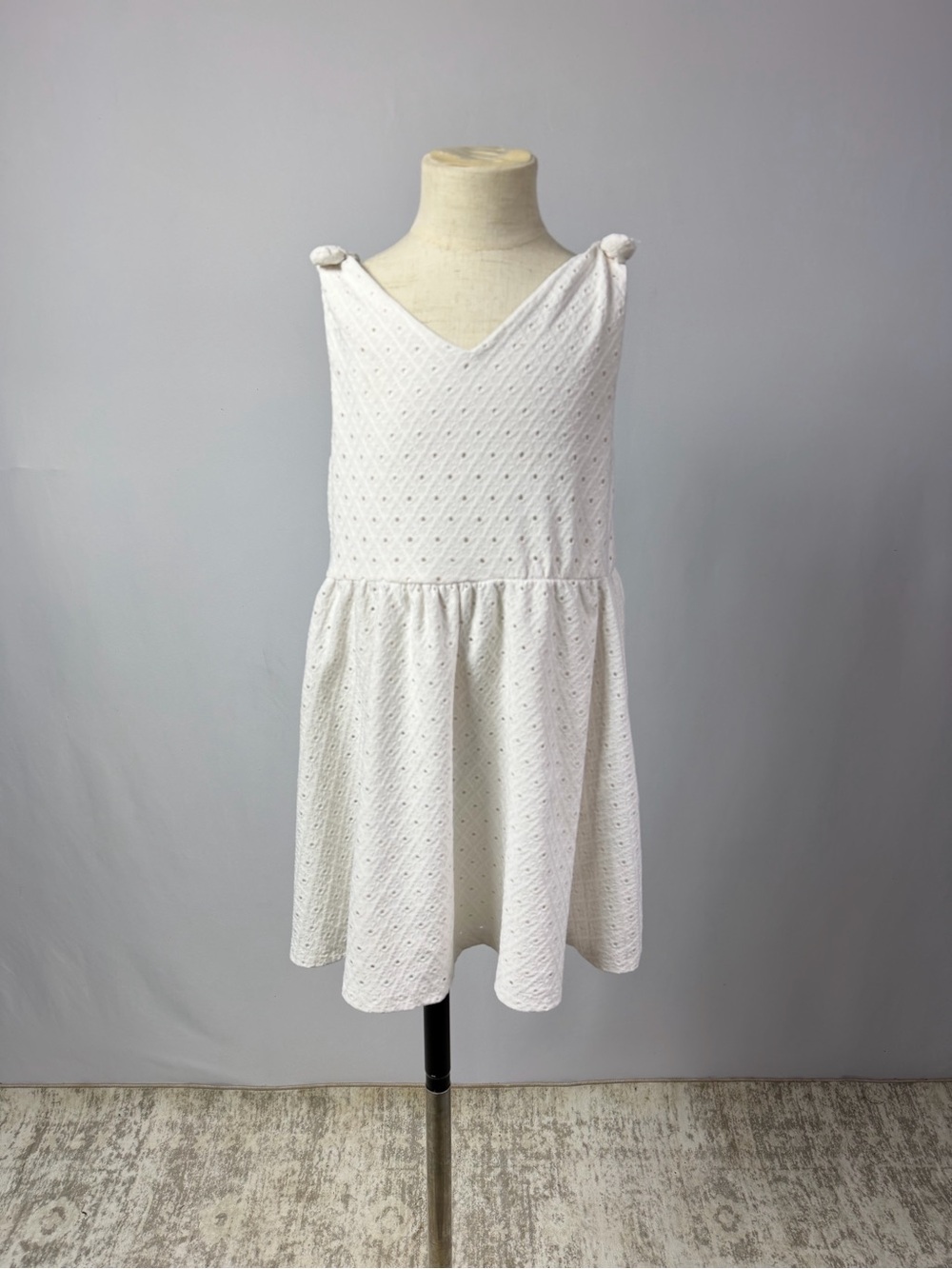 btween White Eyelet V-Neck Knit Dress with Knotted Straps